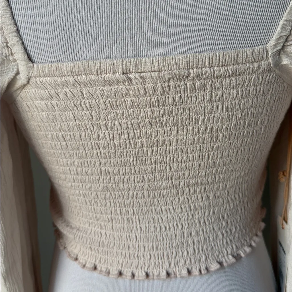 Shyanne Embroidered Mesh Dot Poet Sleeve Crop Too - Image 7