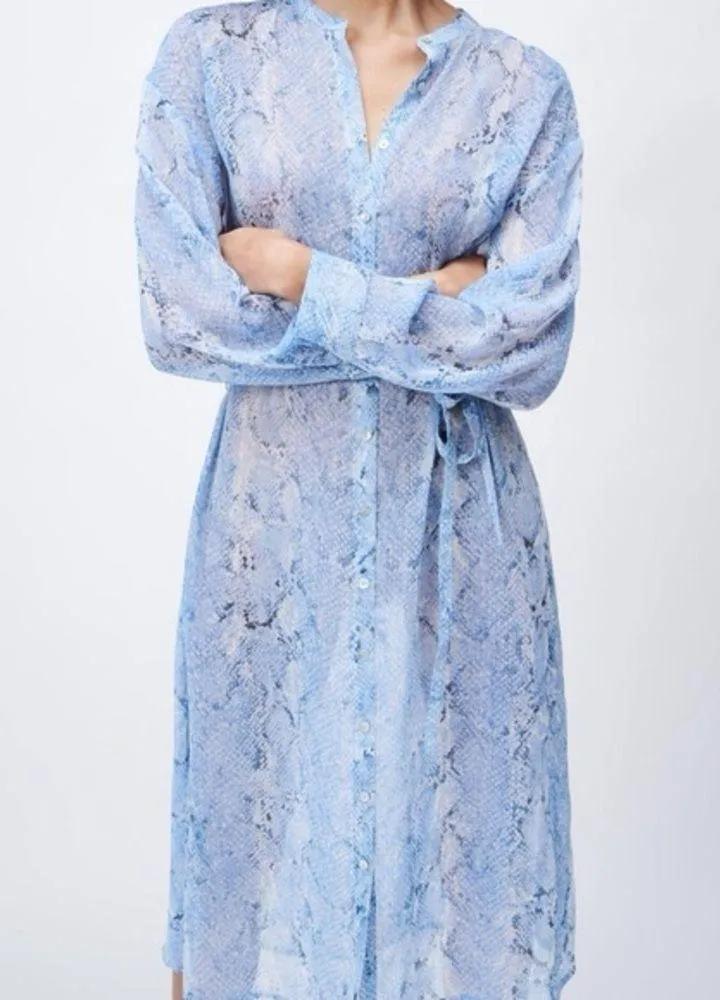 Zara Women’s Blue Semi -Sheer Snake  Print Shirt Dress NWT - Image 8