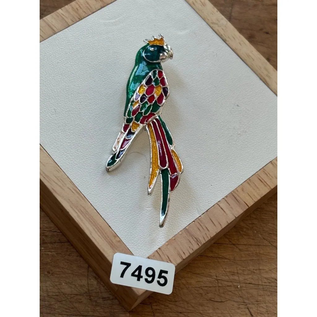 Vintage Parrot Brooch Multicolor Enamel Silver Tone Bird Pin Jewelry Red - Image 2