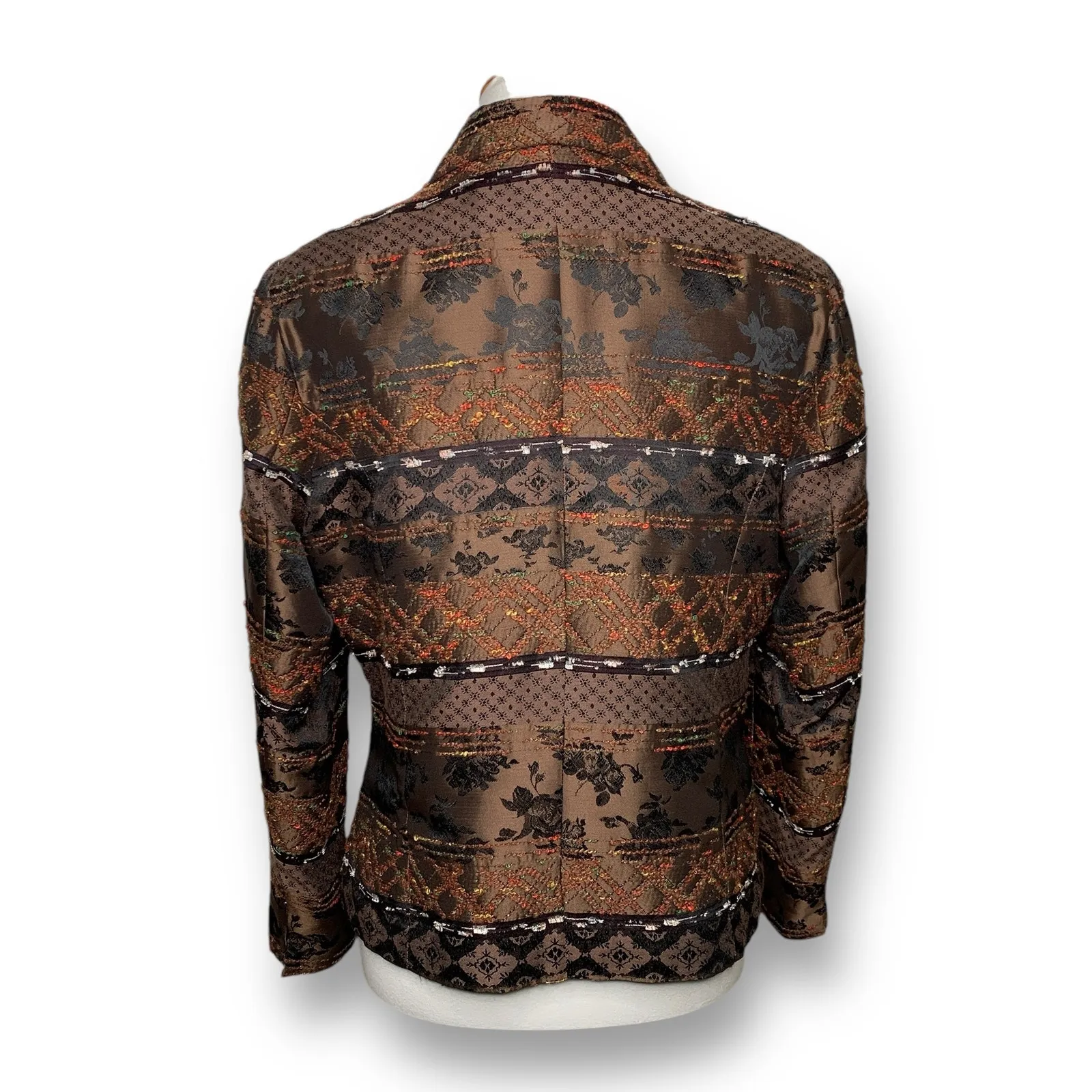 Coldwater Creek Brown Blazer Jacket Satin Embroidered Button Size Medium Petite - Image 6