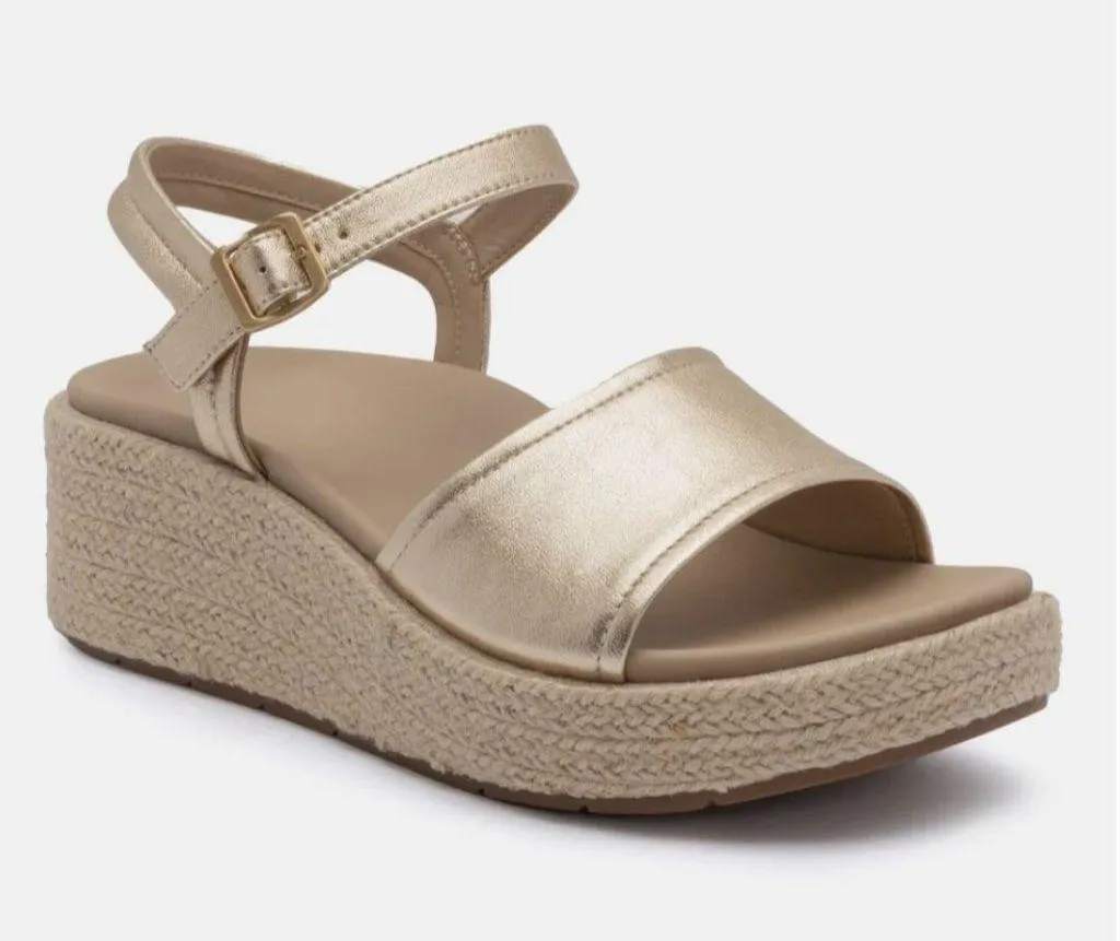 $150 NIB ABEO 8.5 Devyn Sandal Wedge Metatarsal Orthotic Neutral Solstice Buckle Gold - Image 2
