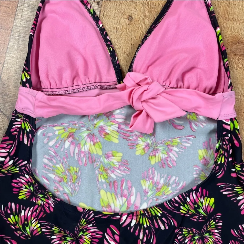 Joe Boxer Large Y2K Tankini Top Butterfly Swim Black Pink Spring Summer Boho - Image 4