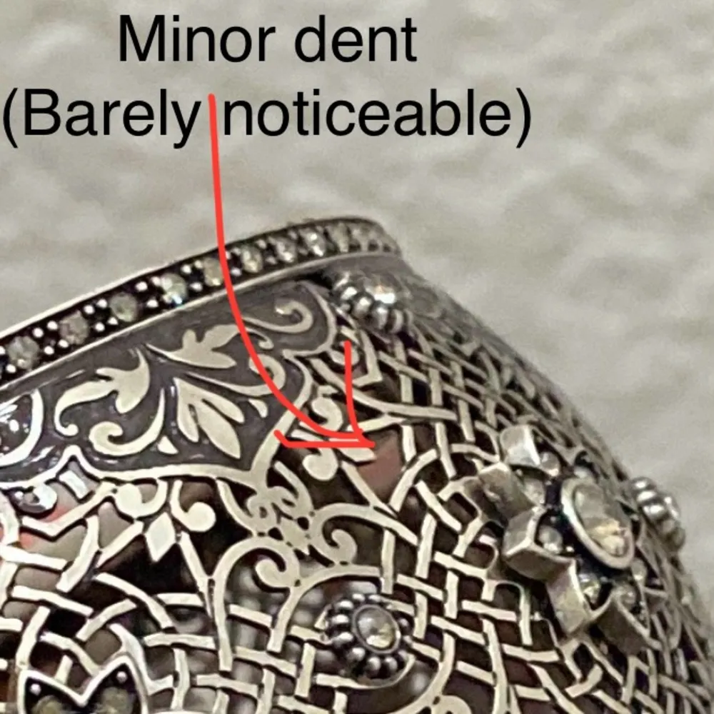 BRIGHTON "Sahuri" Crystal Ornate Flowers Silver Hinge Wide Cuff Bangle Bracelet - Image 15