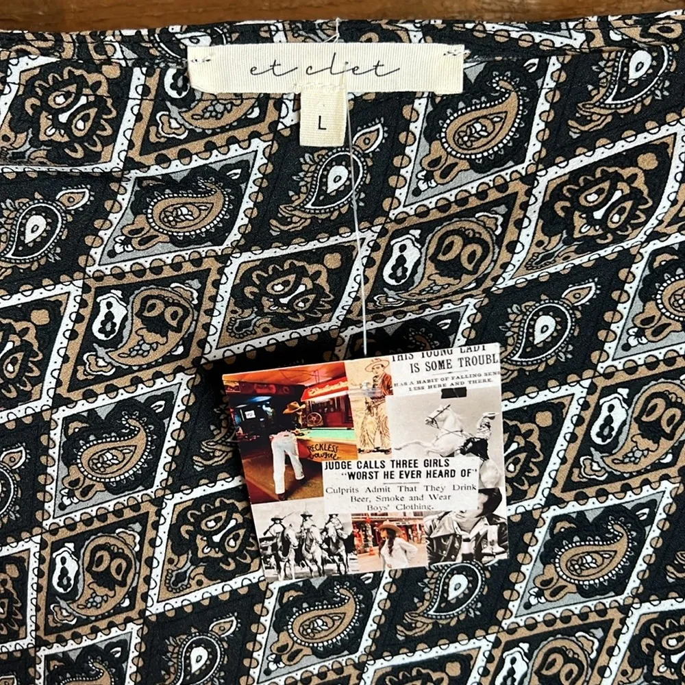 NWT Et Clet Paisley Mini Skirt Slit Black Brown Western Cowgirl Festival - Image 3