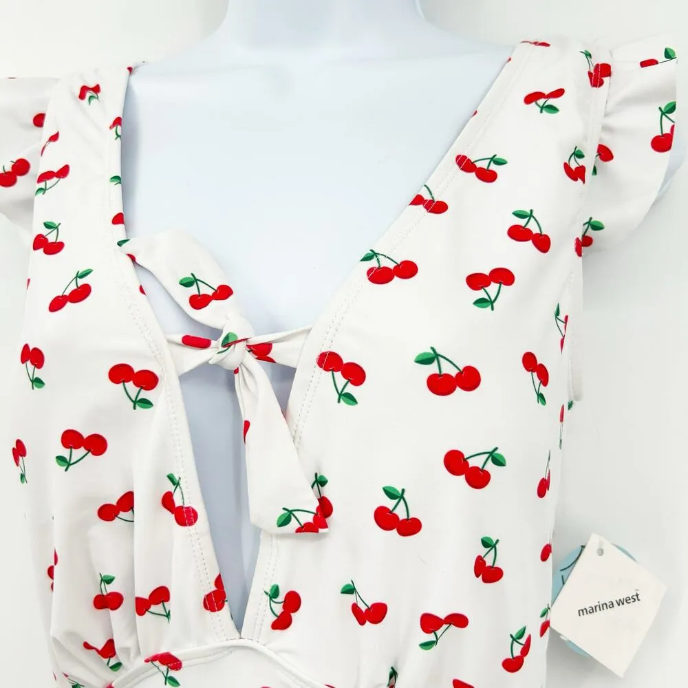 NWT Marina West Womens Beach UPF 50+ Tie Plunge Cherry One Piece Swimsuit Size L Red Size L - Image 4