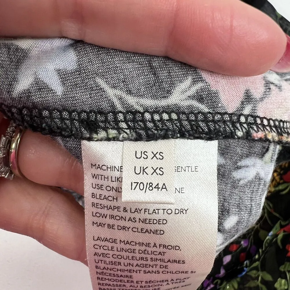 Anthropologie Maeve XS Jacquin Peasant Blouse Black Floral Ruffle Sheer Sleeve - Image 7