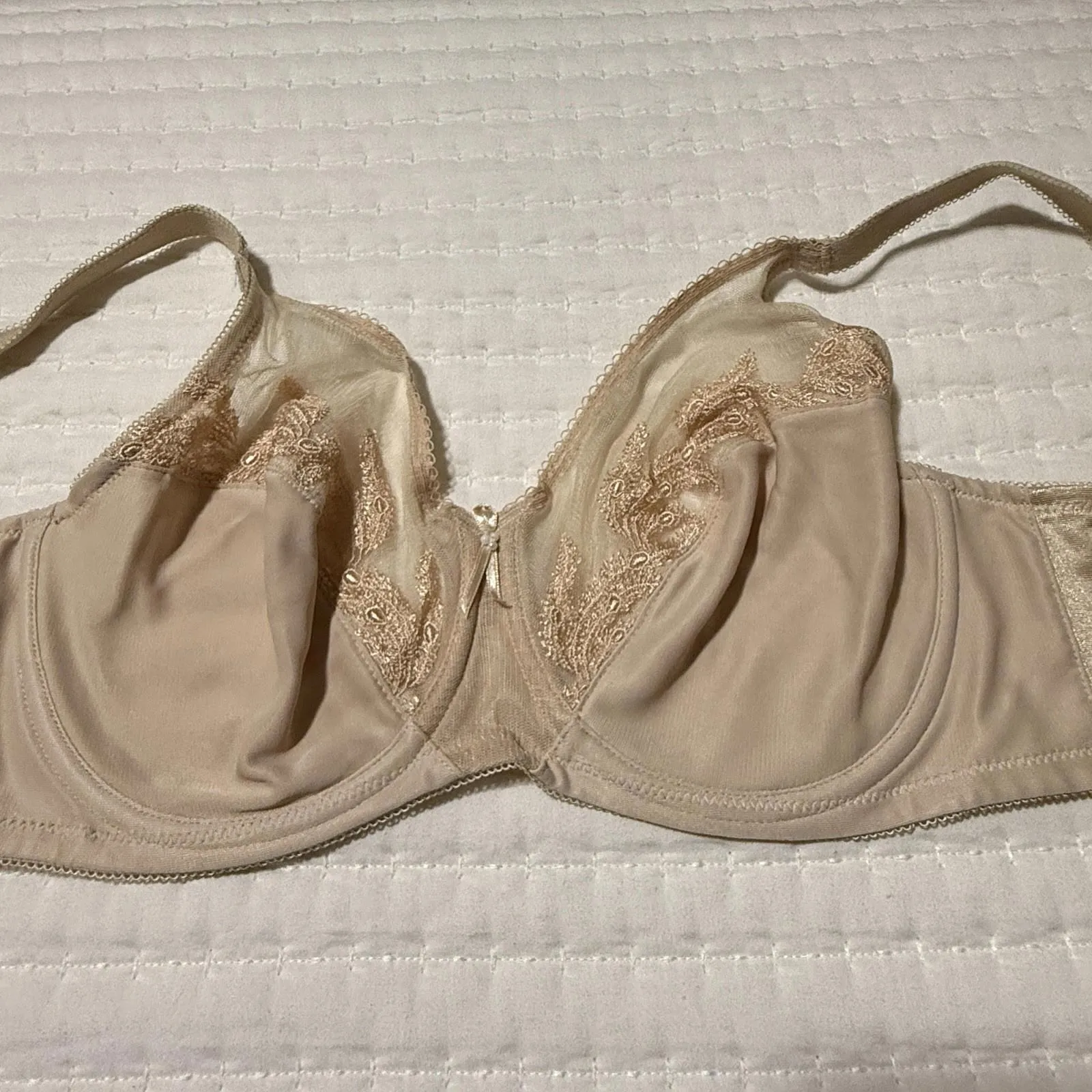 Wacoal 32DD Feather Embroidery Full Figure Sheer Trim Underwire Bra 85121 Sand - Image 10