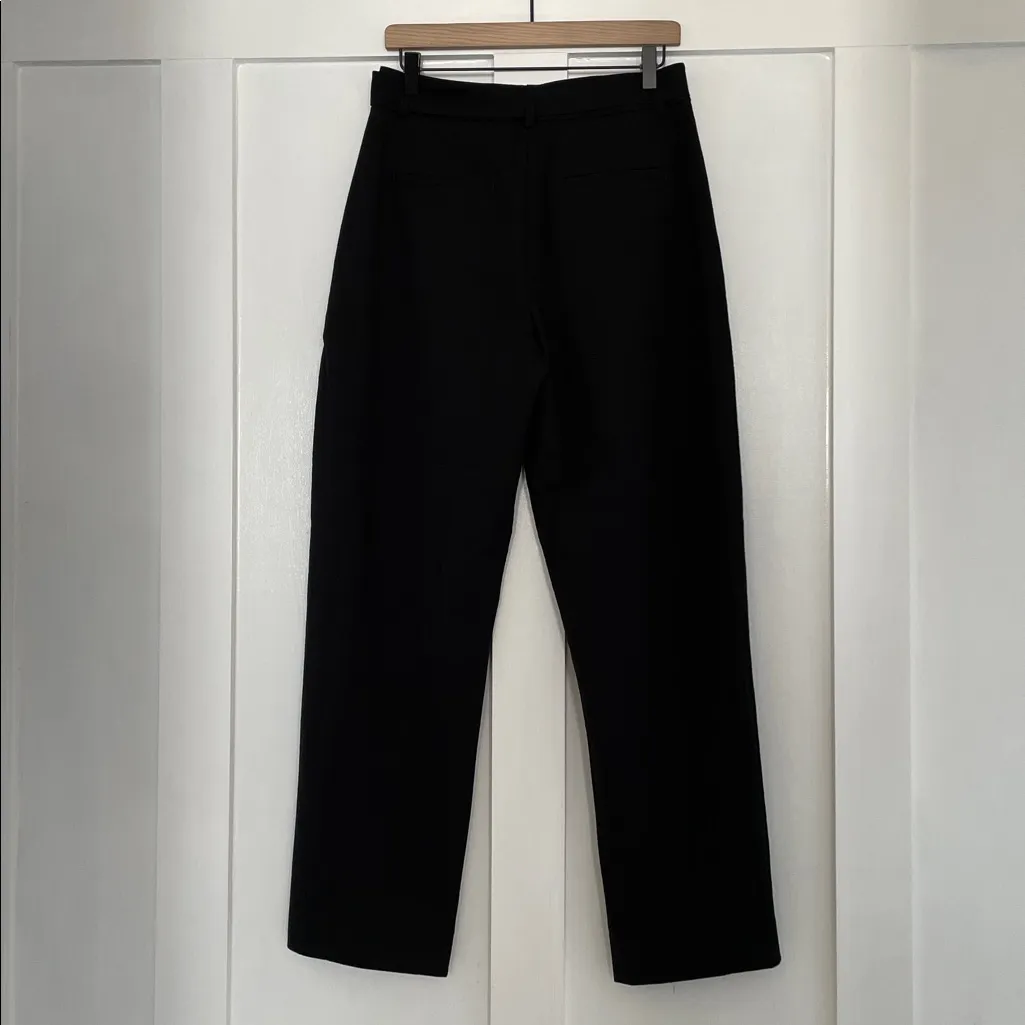 BANANA REPUBLIC High Rise Barrel Italian Wool Pants Belted in Black Size 4L - Image 3