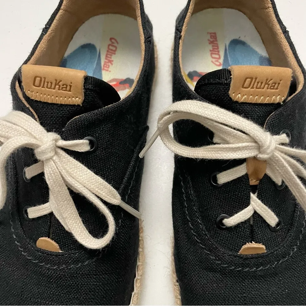 Olukai Kaula Pa‘a Lī Shoes Canvas Lace-Up Espadrilles Sneaker Slip Ons Black - Image 7