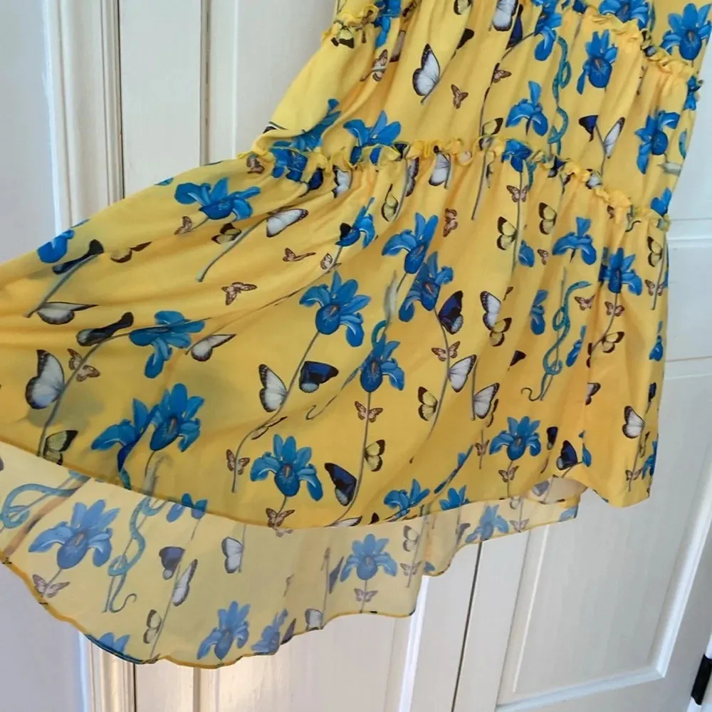 Borgo De Nor Iris Yellow‎ Floral Print High Low Dress Butterfly Size UK 6 US 2 Yellow - Image 11