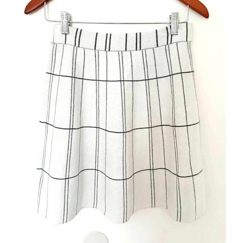 Anthropologie Kelley Plaid Fit Flare Black White Knit Pull On Mini Skirt Sz S - Image 3