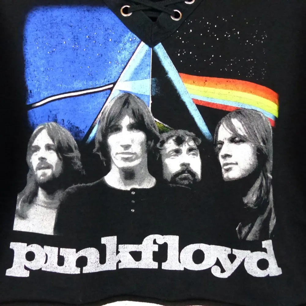 Pink Floyd Sweatshirt Womens M Black Crop Graphic Lace Up V-Neck Fleece Rock - Image 5