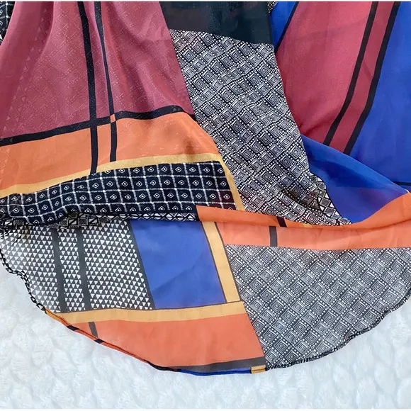 Bisou Bisou‎ Multicolored Block Print Faux Wrap Blouse - Image 5