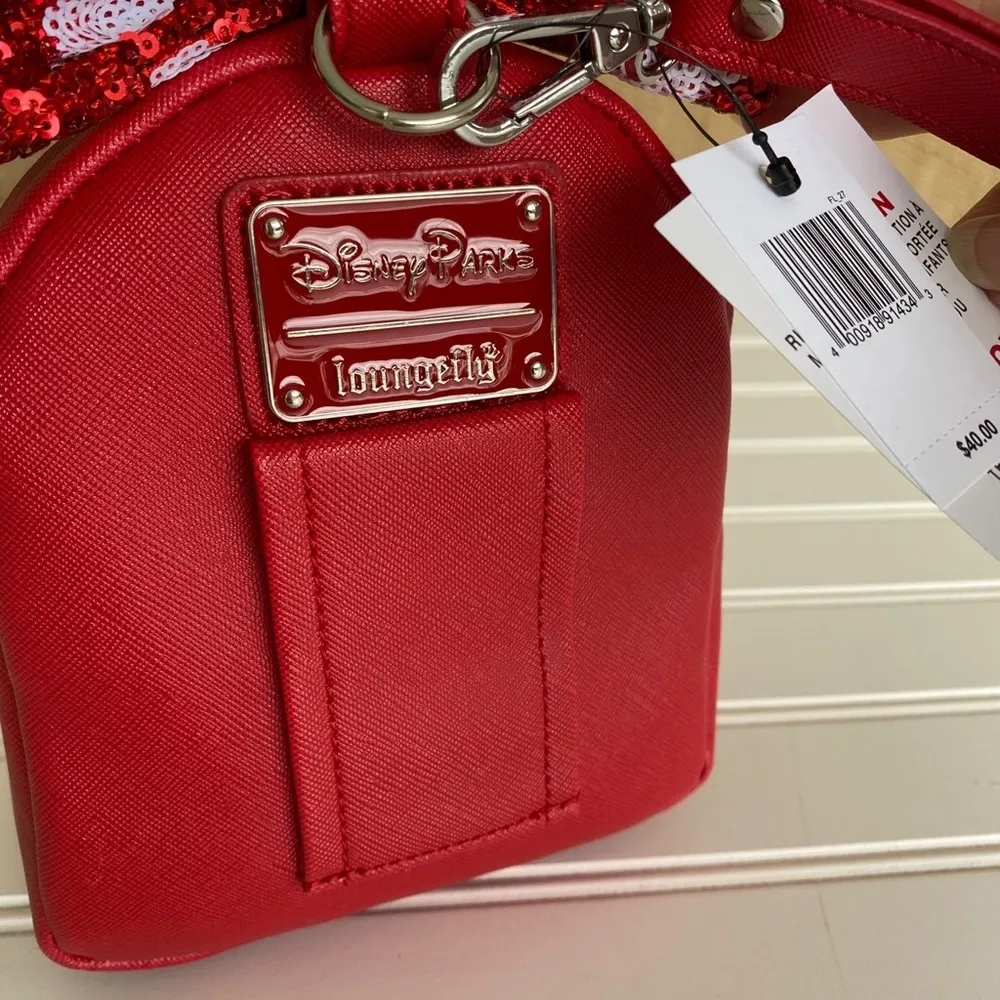 Disney Loungefly Minnie Mouse Wristlet Red White Sequin Polka Dots NEW - Image 5