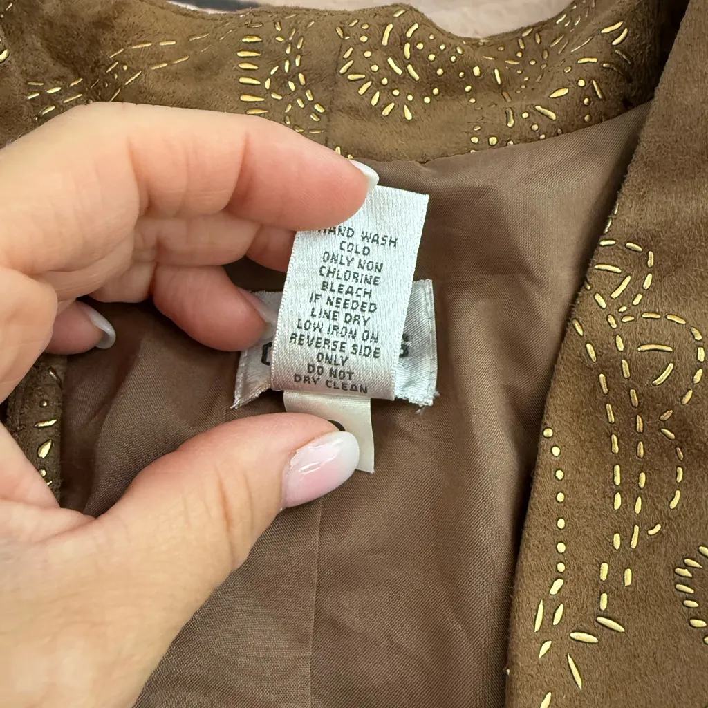 Chico's Jacket Womens 16 Brown Long Sleeve Size 3 Bronze Accents Faux Suede - Image 3