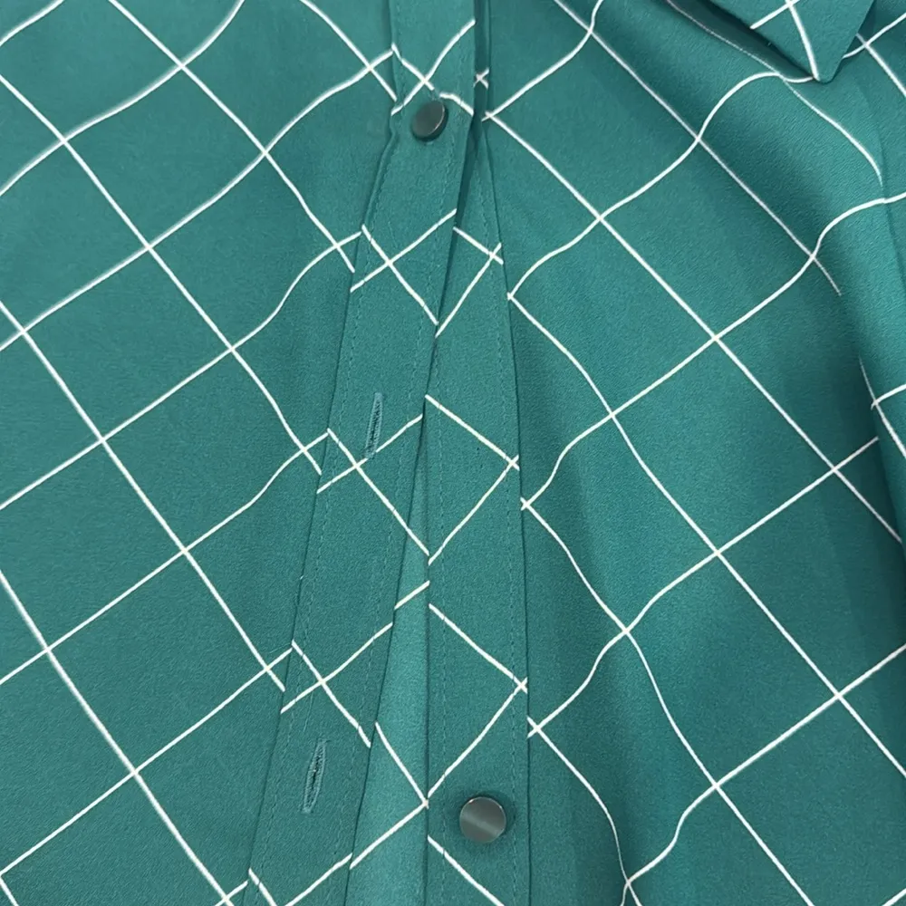 Worthington emerald green check long sleeve blouse - Image 4