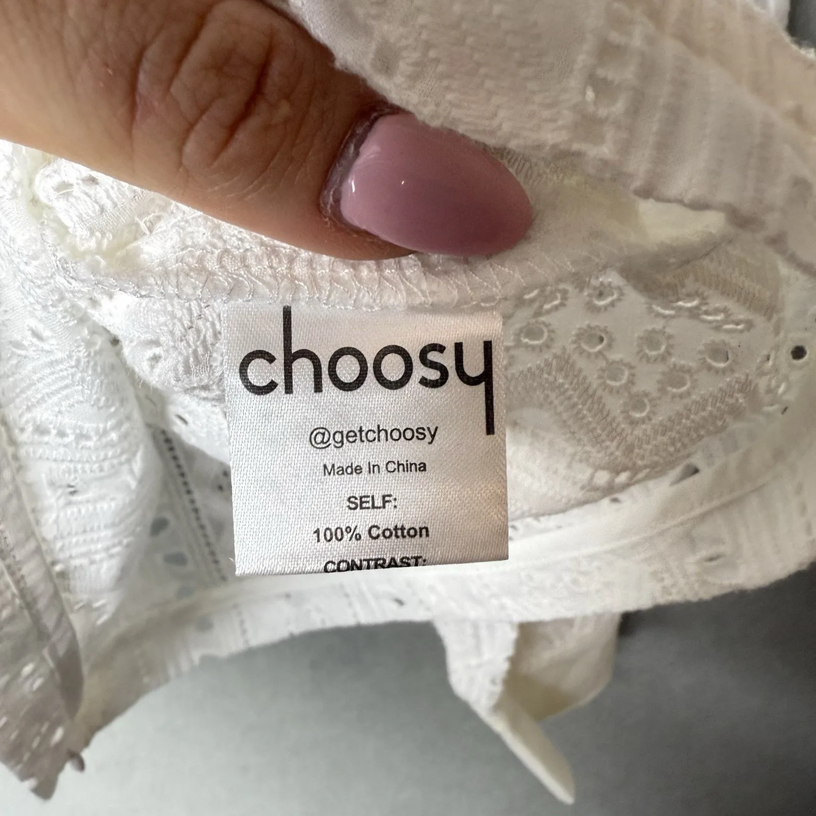 Choosy White Cropped Eyelet Blouse 3/4 Sleeve Collared Button Cuff Top Size XS - Image 6