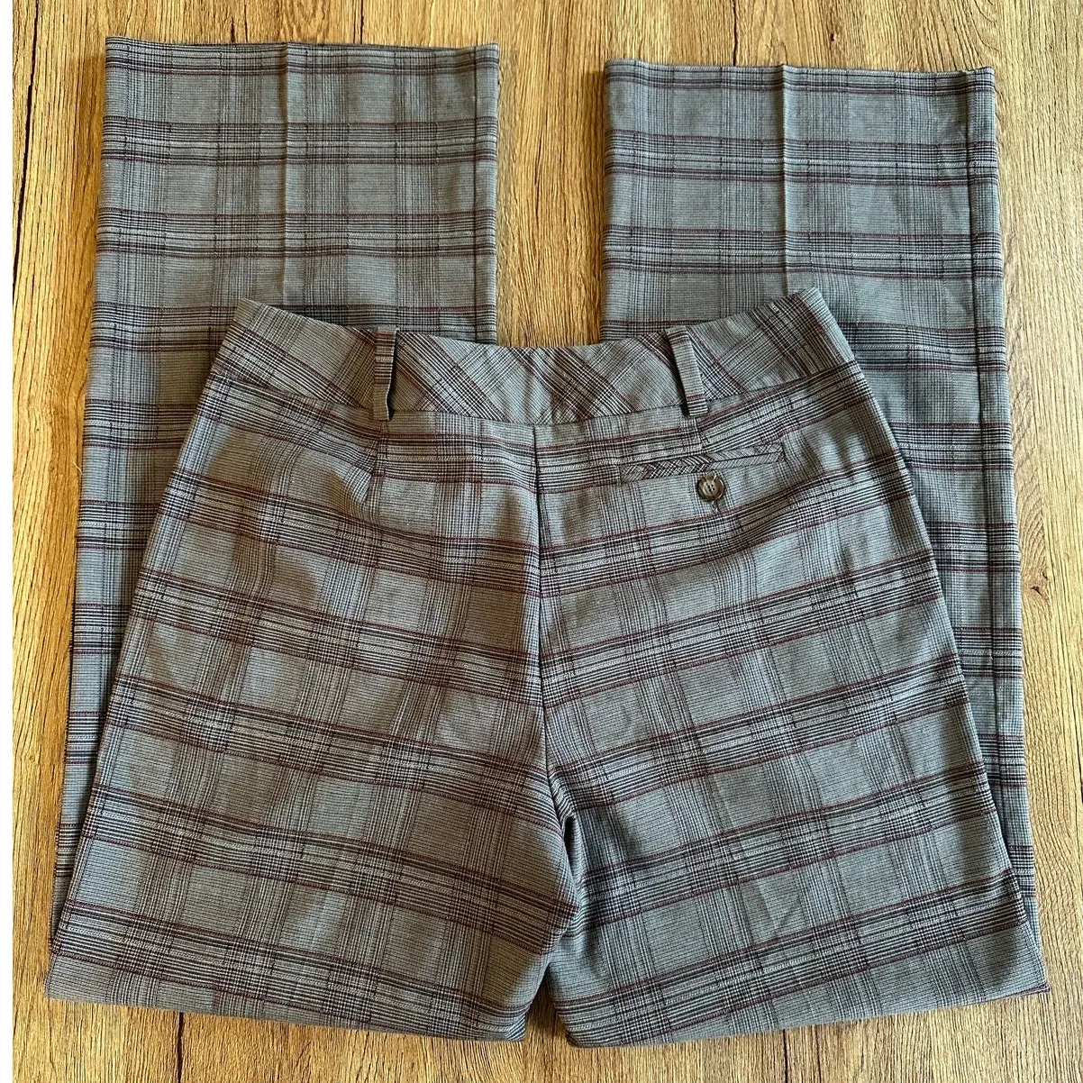 Vtg Bandolino Brown Plaid Wide Leg Trousers Pants Size 8 - Image 8