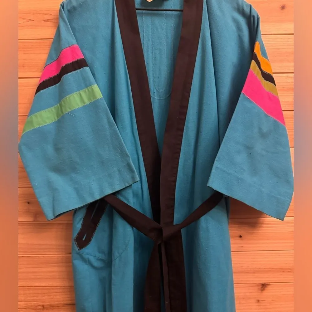 Vintage 70’s Youth Guild Size Large Unisex Colorful Colorblock Full Length Robe Blue - Image 4