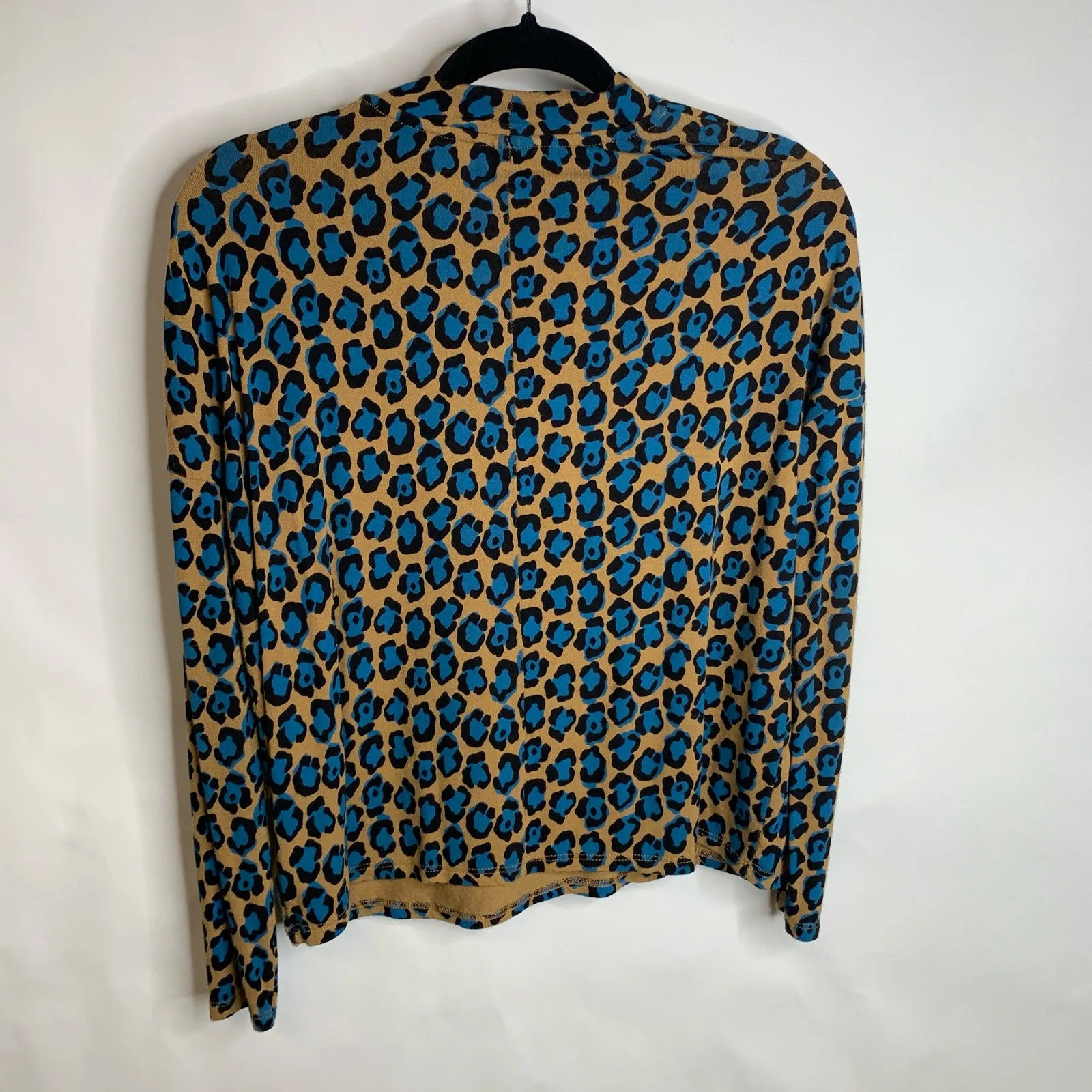 Topshop Cheetah Mock Neck Shirt Camel Black and Turquoise Sz 4 - Image 6