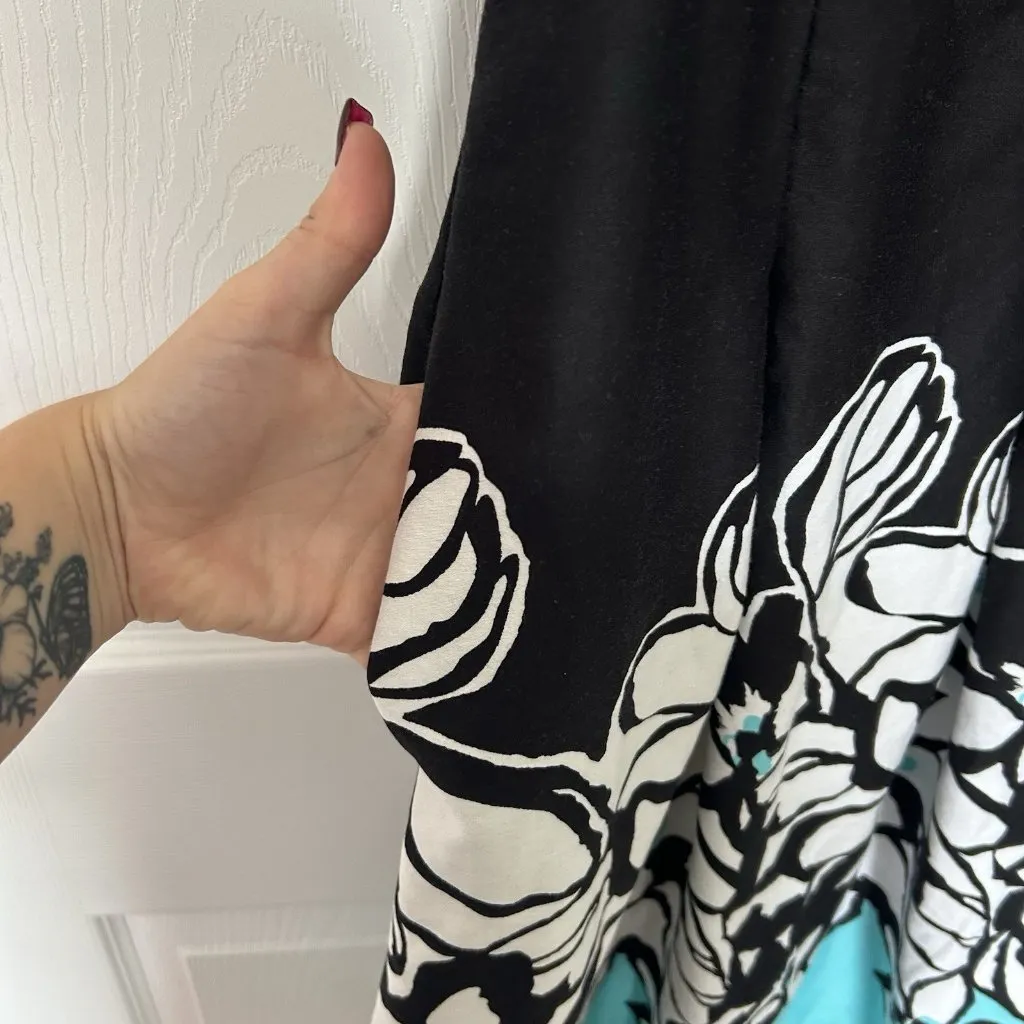 Danny & Nicole Black White Aqua Sundress Womens 8 Floral Zip Y2K Retro Pockets - Image 4