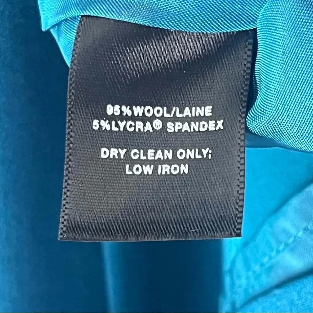 LAFAYETTE 148 Teal Wool Blend Front Zipper 3/4 Sleeves Coat Dress Size 12 - Image 4