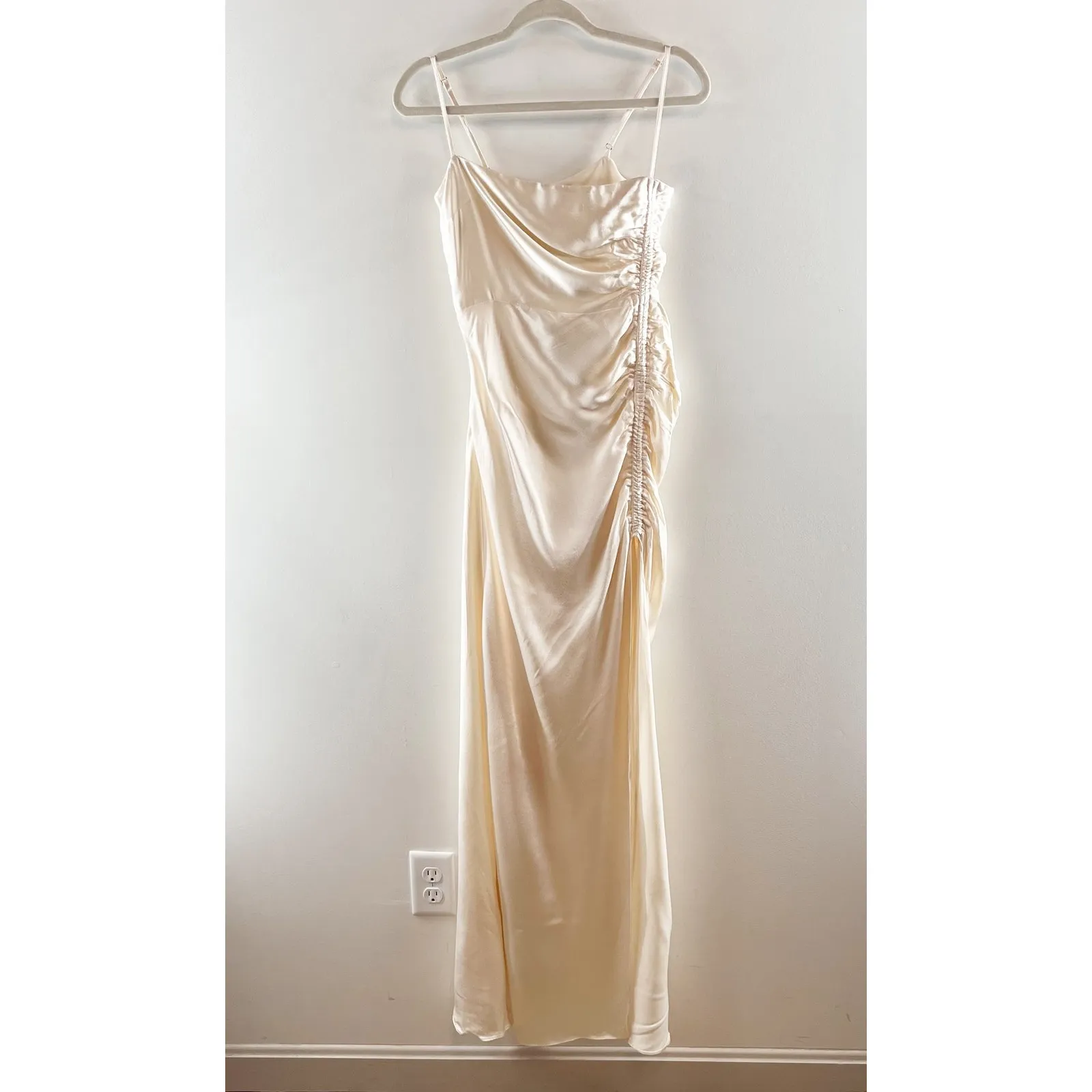 Shona Joy La Lune Ruched Side Slit Maxi Formal Slip l Dress Gown Cream 4 - Image 5