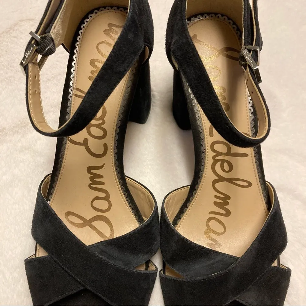 Sam Edelman Orlane Black Block Sandal Heels Suede Leather Size 9.5 - Image 9