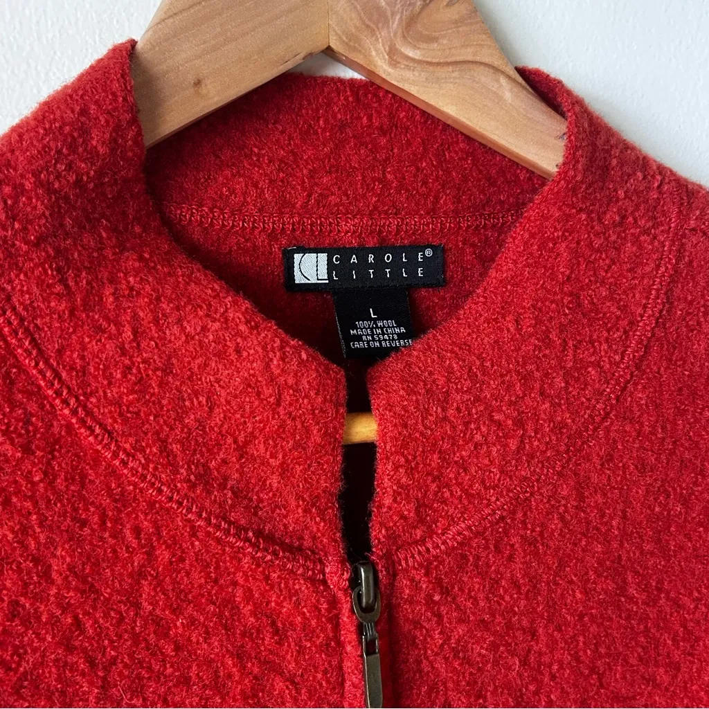 Carole Little Boiled Wool Rust Orange Double Zip Jacket Large - Image 3