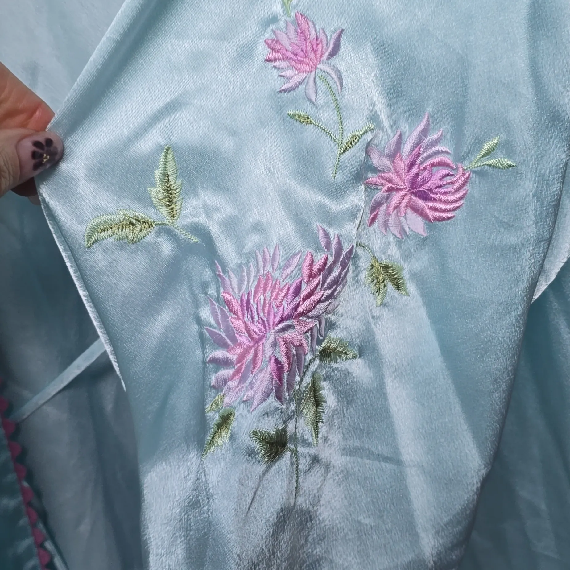 vtg Oscar De La Renta Pink Label Embroidered Satin Robe M - Image 5