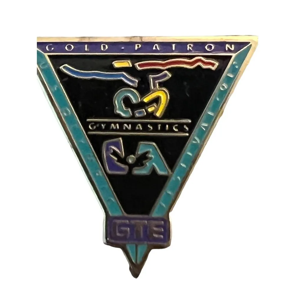 Vintage US Olympic Festival Pin label hat pie Gold Patron Gymnastics GTE Triangl - Image 2