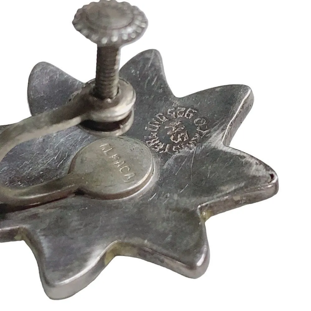 Vintage Mexican Black Onyx Abalone Shell Star 925 Taxco Sterling Silver Earrings - Image 2