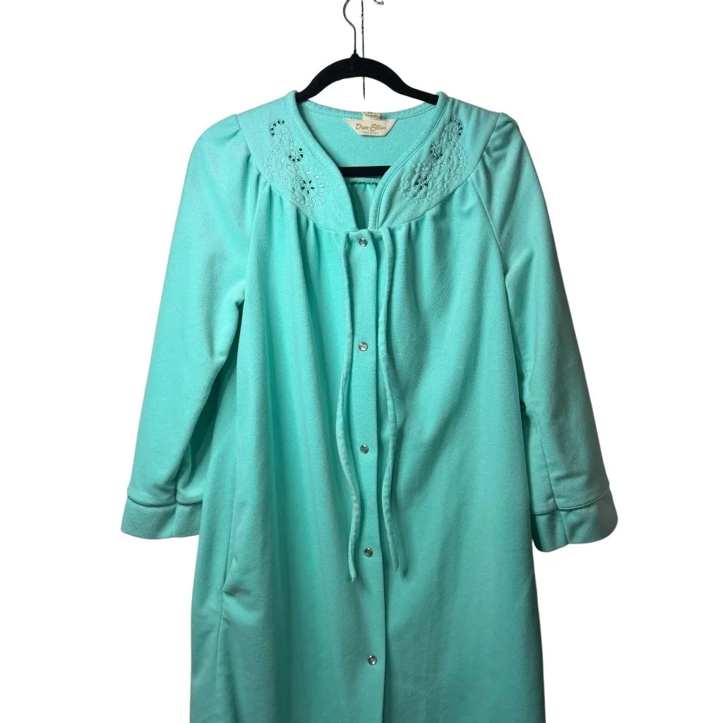 Vintage Dan Ellen Women Small Mint Green Classic Robe Long Embroidered Housecoat Size undefined - Image 2