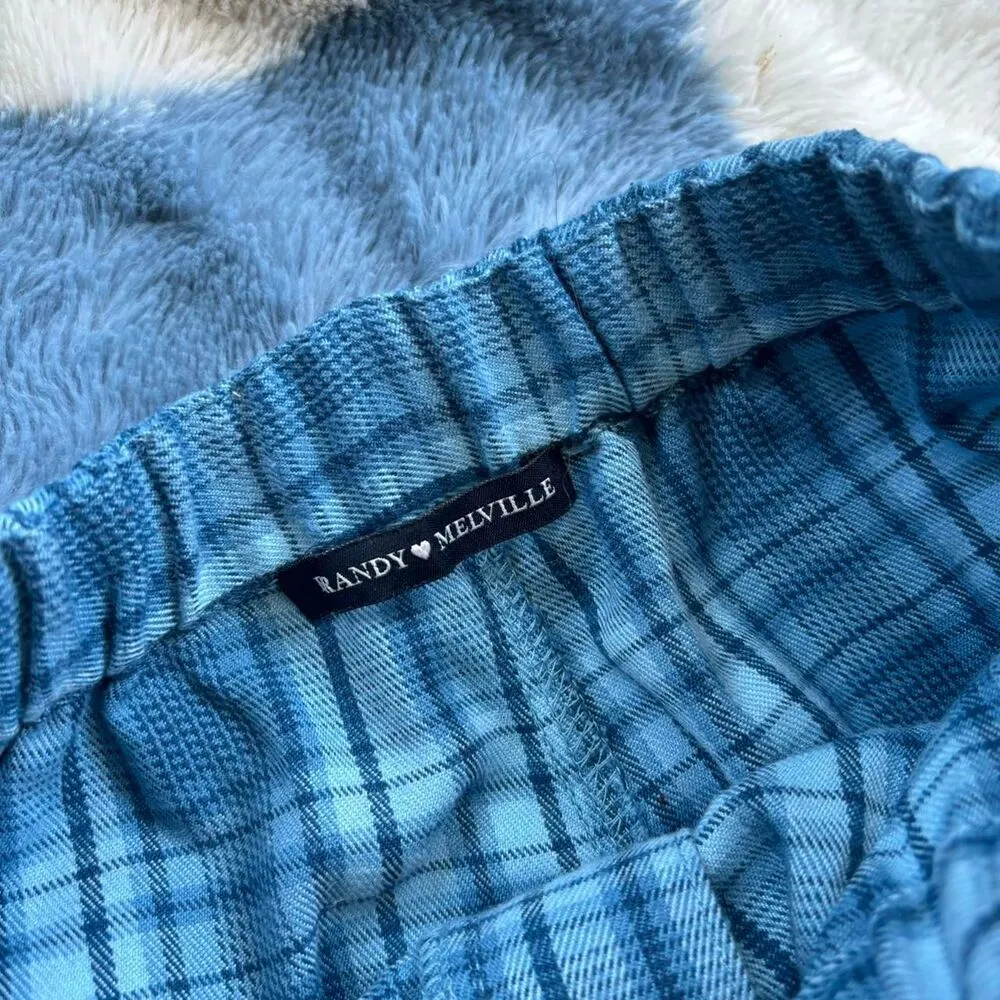 Brandy Melville Blue Plaid Straight Leg Pants - Image 2