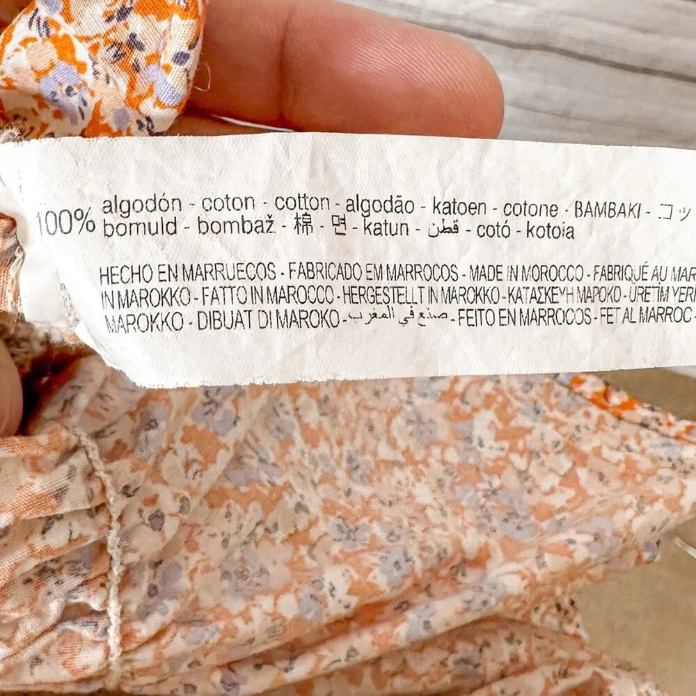 Zara Floral Ditsy Orange Lilac Smocked Sleeveless Minidress, EUC, Size Medium - Image 8