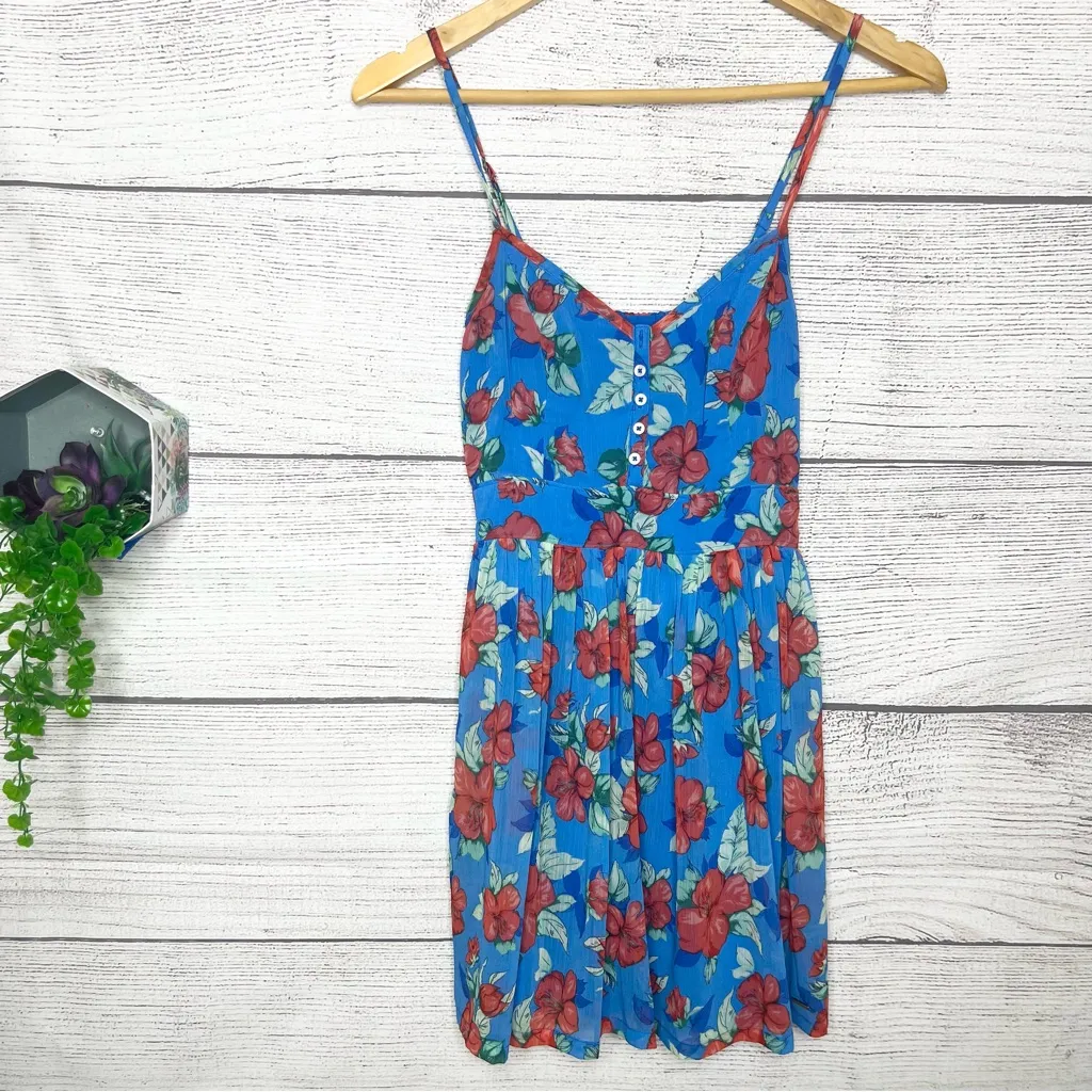 Hollister Blue & Red Floral Mini Sundress Size XS Spring Summer Casual Tropical - Image 8