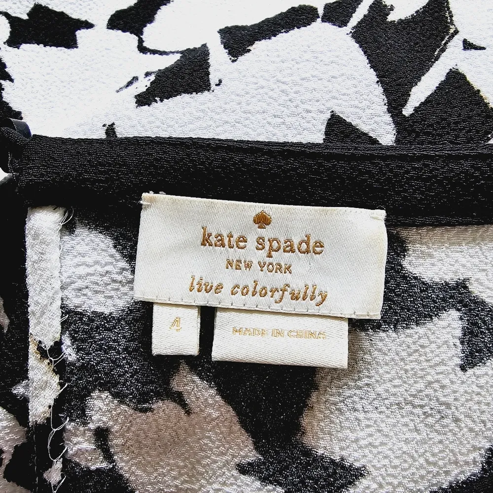 Kate Spade New York Black & White Leafy Floral Cap Sleeve Blouse Size 4 - Image 8