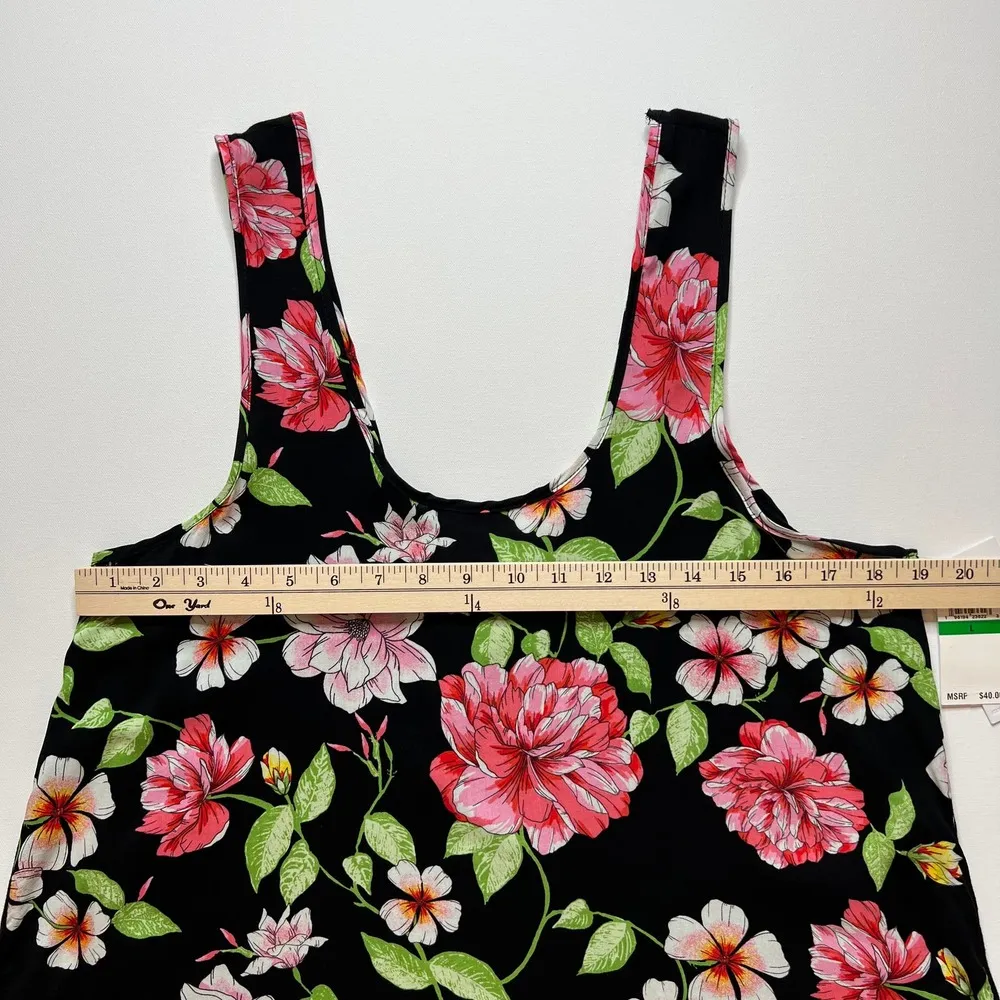 NWT Kensie Tank Pajama Sleepwear Top Floral Black Pink Size Large‎ - Image 9