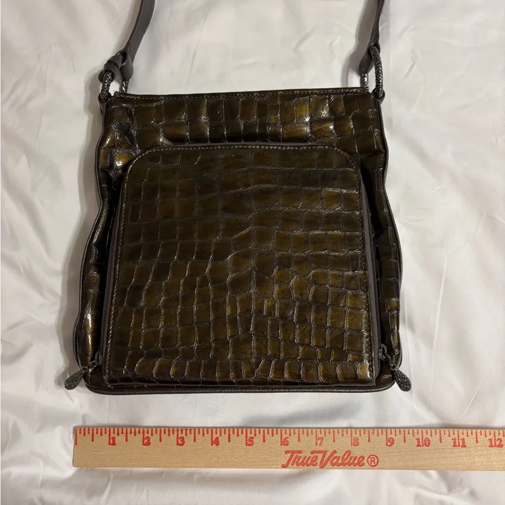 Brighton Croc Embossed Leather Shoulder Bag Brown Zip Hobo - Image 3