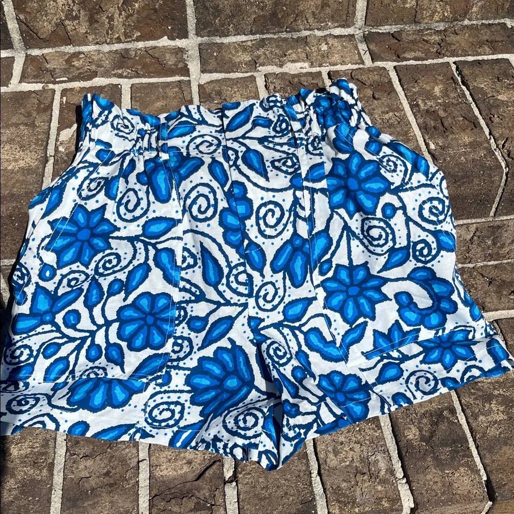 Current Air High Waist Shorts Vivid Blue White Linen Blend New - Image 2