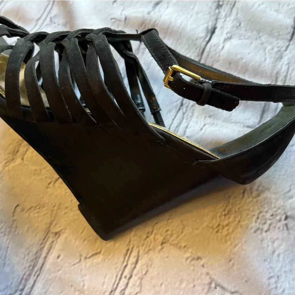 Lauren Ralph Lauren Black Suede Strappy Wedge Heels Sandals 7 - Image 5