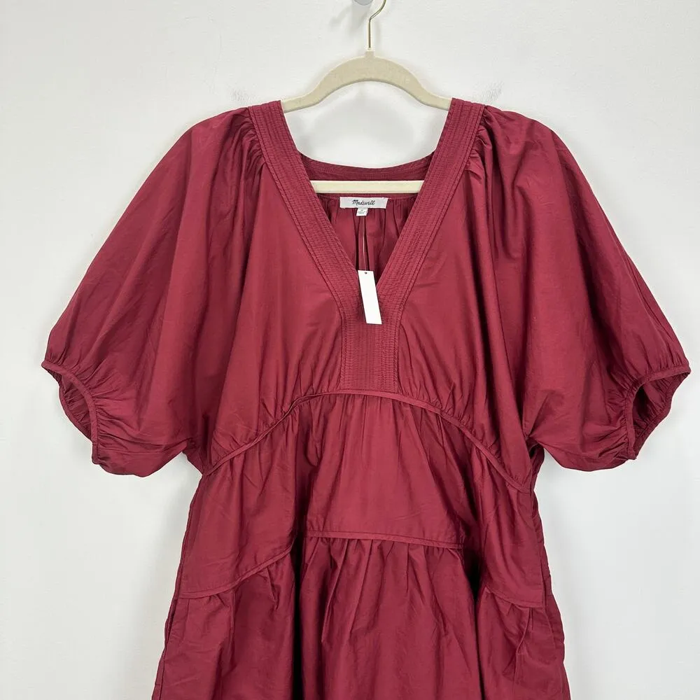 Madewell Puff Sleeve Mini Dress Poplin Claret Burgundy A Line Pockets Medium NWT - Image 8