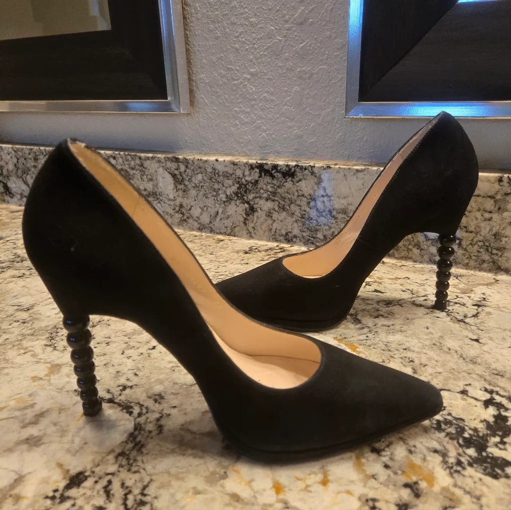 Lodi newgel Black sculpted Ball Sphere heel suede pumps size 37 - Image 12