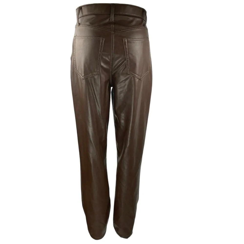 Abercrombie & Fitch 90's Straight Brown Faux Leather Ultra High Rise Pants Sz 27 - Image 3