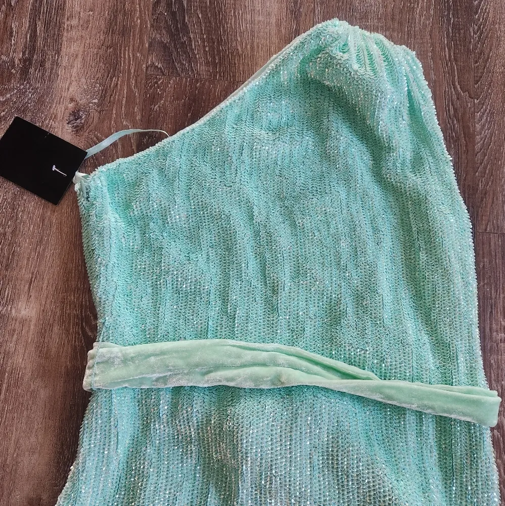 Retrofete Ella Sequin Dress in Blue/Green Size XXS One Shoulder NWT - Image 6