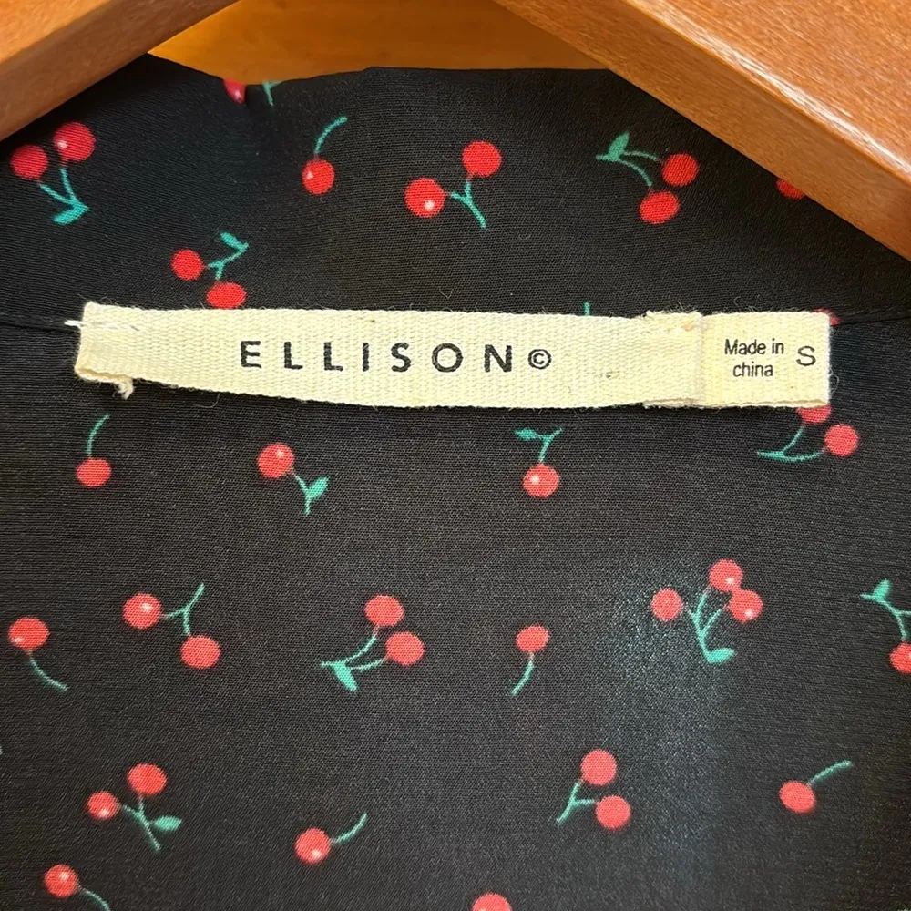 Ellison Black & Red Cherry Button Up Top - Size S - Image 4