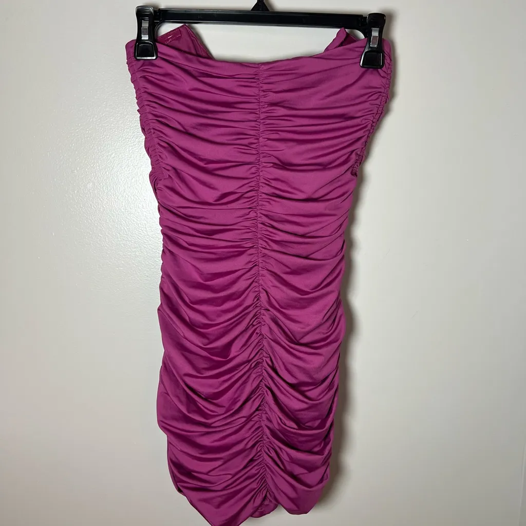 Lucy In The Sky Strapless Ruched Corset Bodycon Pink Mini Dress Party Hoco Sz M - Image 4