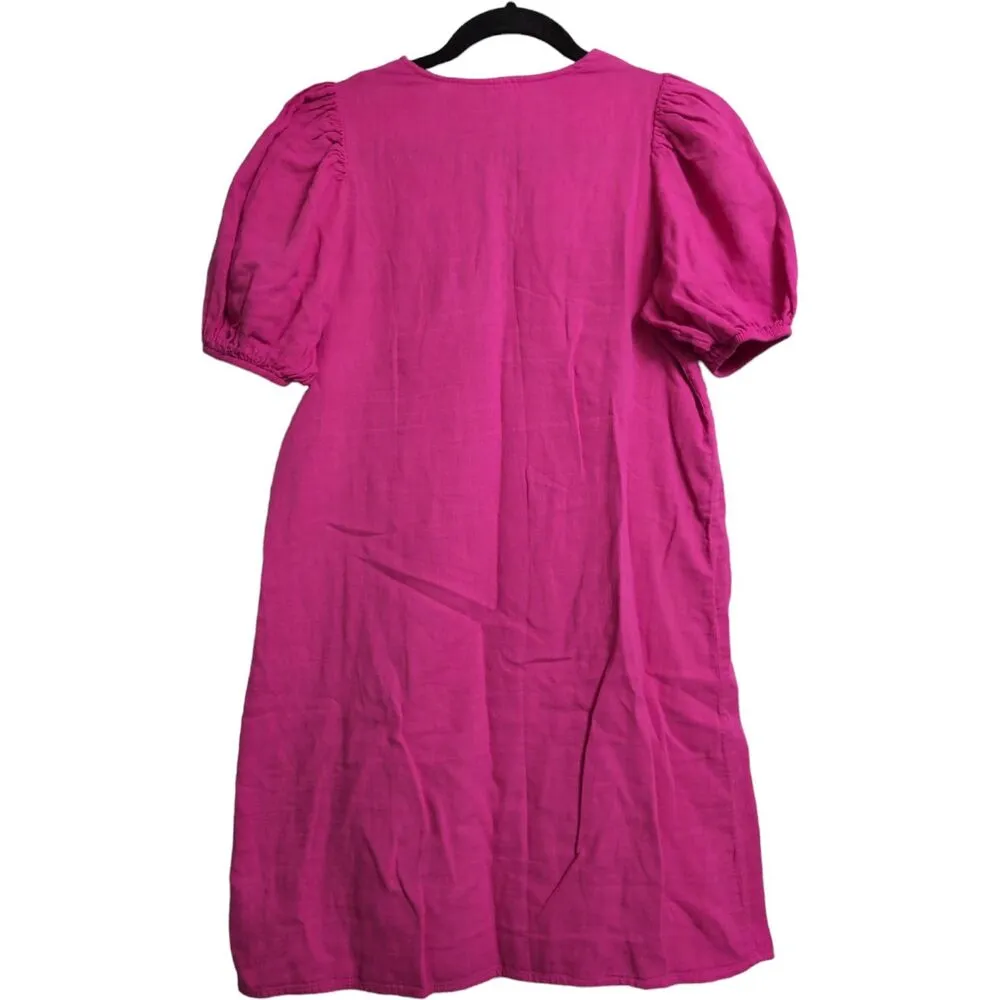 AMADI Anthro Pink Puff Short Sleeve V Neck Lace Up Front Casual Dress Sheath XS - Image 3