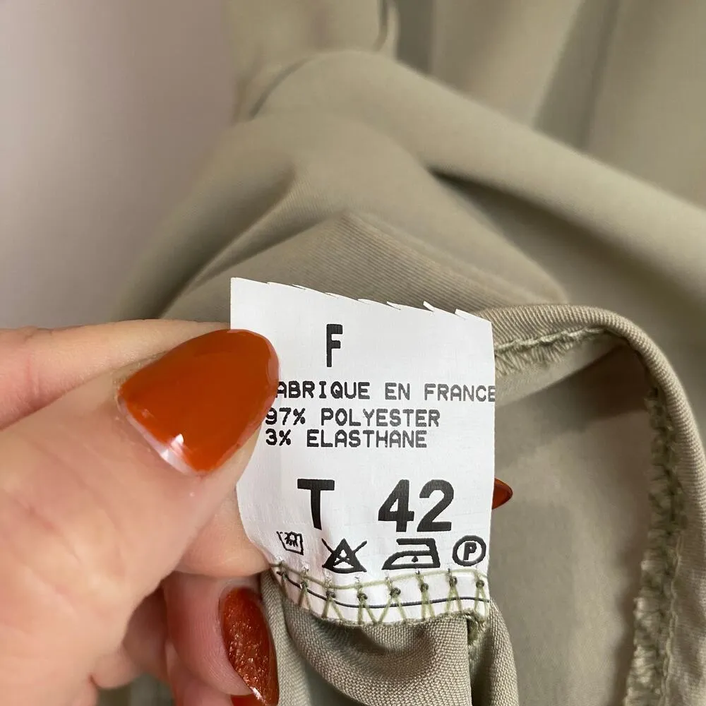 Khaki Fluted Maxi Skirt Front Waist Lace Up Details FR 42 = US M - Image 5