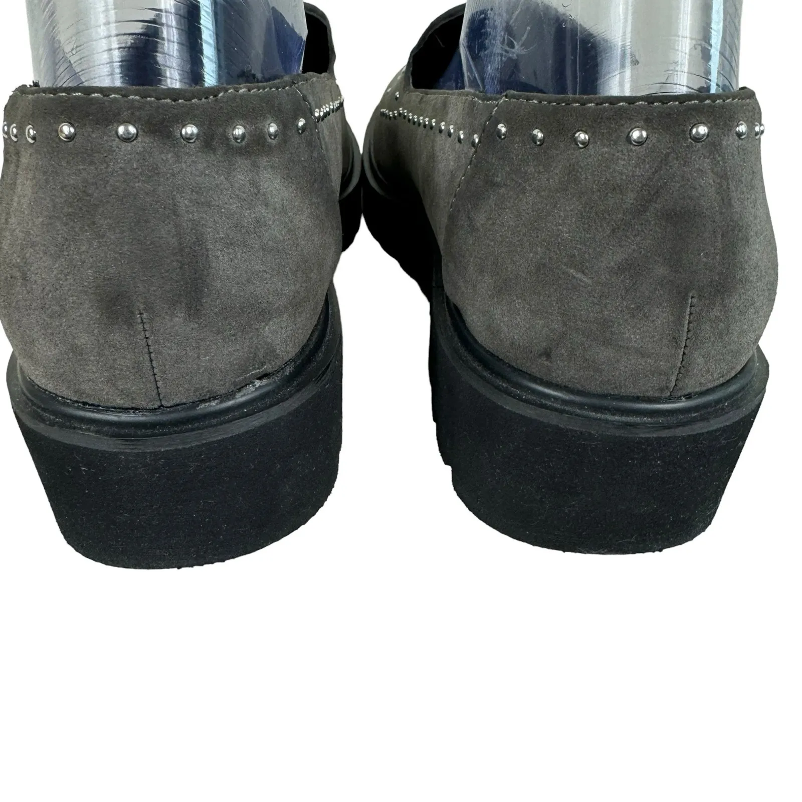 Jane And‎ The Shoe NWOT Elena Gray Metal Suede Studded Slip On Loafers Size 9.5 - Image 4